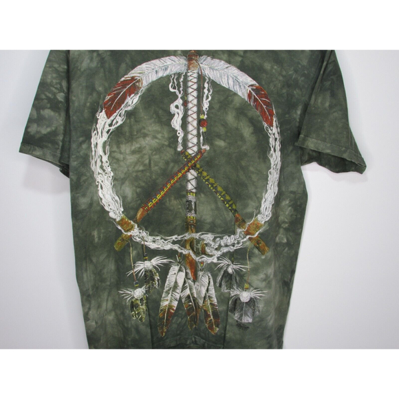 Vintage 90's The Mountain Green Short Sleeve Peace Sign Dream Catcher Shirt Sz M - Picture 2 of 4